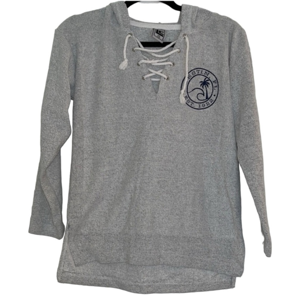 Destin Florida Grey Lace-Up Surf Style Hoodie Sweatshirt Sz XS